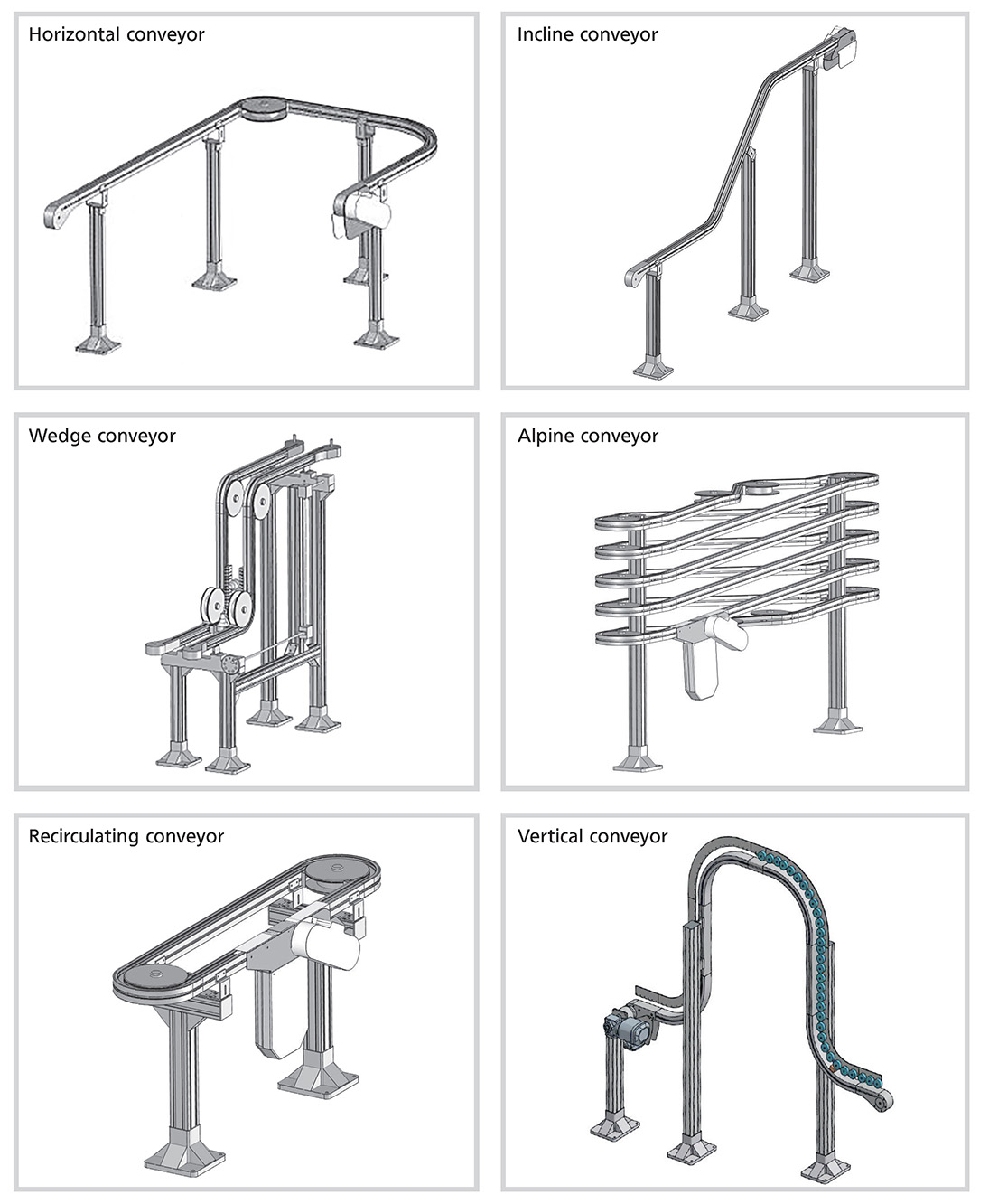 Six side flexing chain configurations